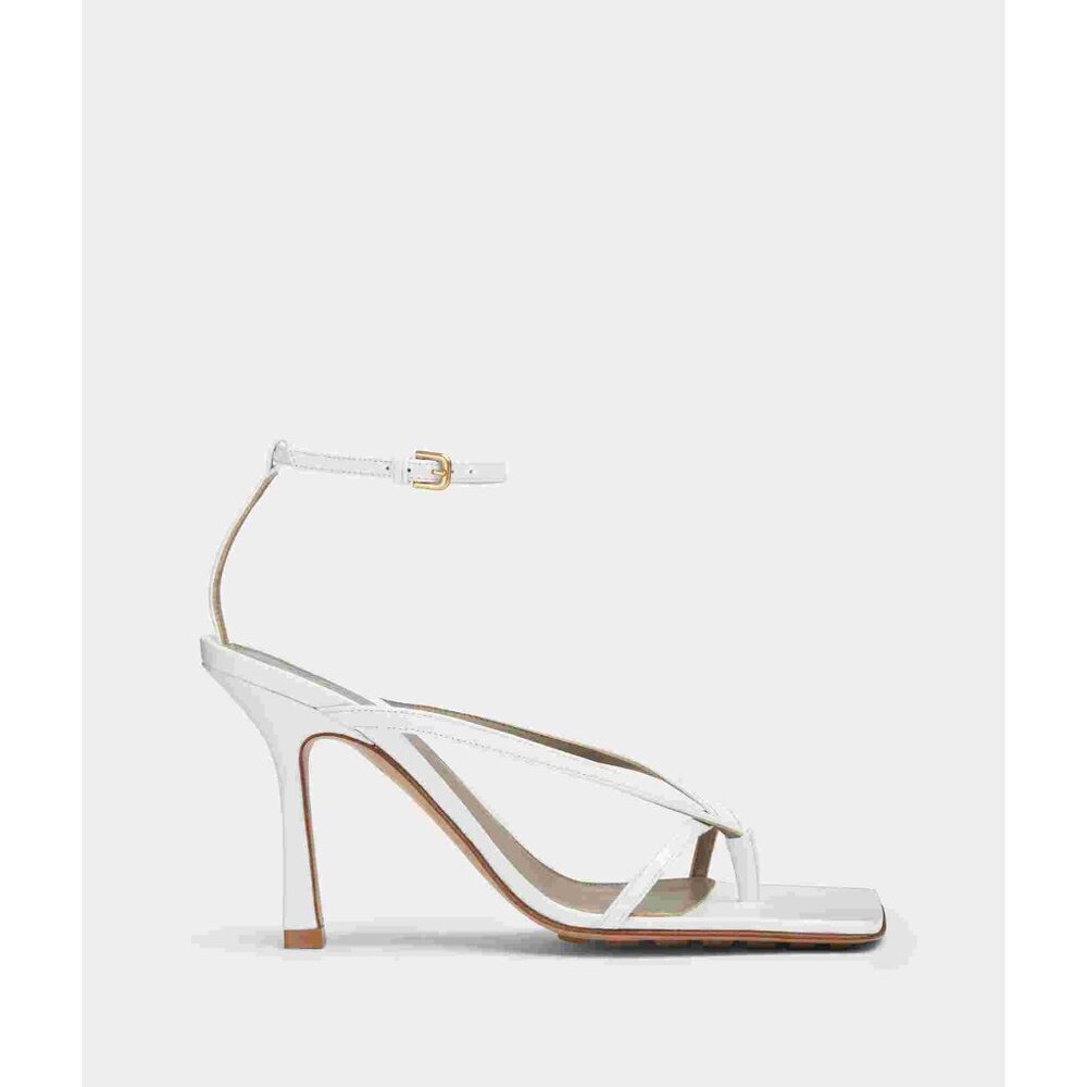 Bottega Veneta‎ womens white leather Stretch Strap Sandal heels size 39.5